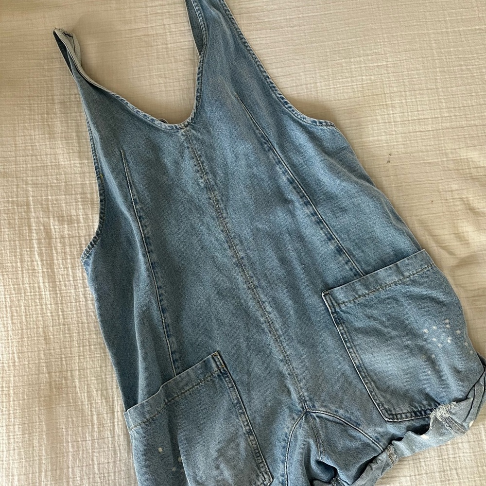 Free People Denim Sleeveless Romper high roller